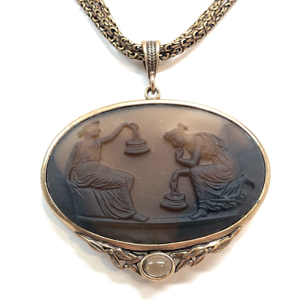 Extasia Goddess Cameo Necklace Intaglio Glass Brass Necklace Pendant Box